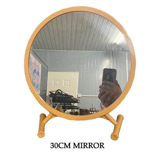 MIRRORW/STAND 30CM Large Desktop Mirror Plastic Frame Vanity Round