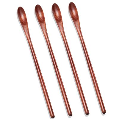 Wood Iced Tea Spoons Small Stirring Spoon Long Handle Cocktail Spoons Wood Wooden Coffee Mixing Spoons 4 Pieces
