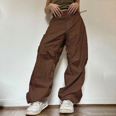 ‘；’ Low Waist Drawstring Baggy Vintage Solid Trousers Women Casual Joggers Tech Pants Y2K Wide Leg Sweatpants Streetwear Cargo Pants