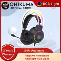 ONIKUMA หัวแสงแบบไดนามิก RGB แบบหูฟังแบบมีสายหูฟังเกมน้ำหนักเบาพร้อมไมค์ปรับได้สำหรับพีซี R