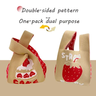 Trendy Tote Bag Spring And Summer Fashion Handbag Knit Tote Bag Versatile Travel Handbag Strawberry Cake Handbag