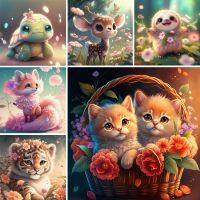 Cute Cat Tiger Diamond Painting 5D DIY Diamond Embroidery Animal Mosaic Rhinestone Pictures Cross Stitch Kits Home Decor Gift