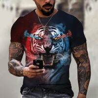 3D Beast Print Casual T-shirt Oversize Vintage Sports O Neck Short Sleeve Street Personality Mens Breathable Fashion Clothing