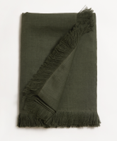 LINEN TABLECLOTH WITH FRINGING - PINE GREEN ผ้าปูโต๊ะลินินขอบรุ่ย