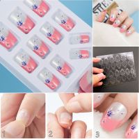 Full Cover 24pcs Acrylic Full Cover Nail Tips False Nail Art With Glue Tape Pre Designed Fake Nail Tips Artificial Nails Designs