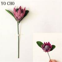 YO CHO ดอกไม้ไหมประดิษฐ์ King Protea ดอกไม้จักรพรรดิปลอมการจัดดอกไม้ดีไอวายสีขาวบ้านปาร์ตี้งานแต่งงานเครื่องประดับโต๊ะ