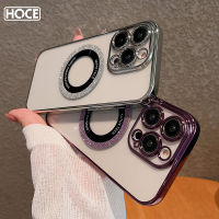 HOCE เคสโทรศัพท์แม่เหล็กแวววาวเคลือบหรูหราสำหรับ iPhone 14 Pro Max 13 12 11 14Plus Magsafe เคสหลังป้องกันเลนส์ชาร์จไร้สายใสกันกระแทก