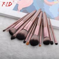 Fld 12Pcs Wood Handle ชุดแปรงแต่งหน้า Blush Brush Set Eye Eyeliner Powder Foundation Up Brushes Set Cosmetic Tools Kit