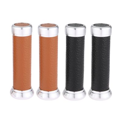 2Pcs 7/8 quot;22mm Vintage Motorcycle Handle Grips Aluminum Leather 22MM Scooter Handlebar For Off-Road Vehicles Street Motorbike