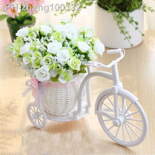 artificial-flowers-silk-roses-rattan-bike-vase-plastic-bicycle-desktop-decorative-rose-bonsai-plant-outdoor-home-office-decor