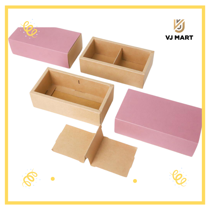 Boxjourney กล่องของขวัญ สีชมพู 2 ช่อง ฝาสอด 8.6*16*5 ซม. 20 ใบ