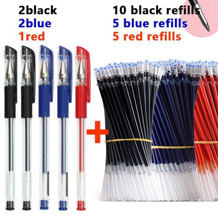 25-pcs-set-gel-pens-refills-set-ballpoint-pen-0-5mm-office-bullet-tip-black-blue-red-ink-school-pen-stationery-writing-supplies-pens