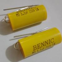 3.3UF 250V 335 3300NF BENNIC MT คาปาซิเตอร์เสียงแหลม C 3.3UF 250Vสีเหลืองทรงกระบอก หางหนู(แพ็ค10ตัว)