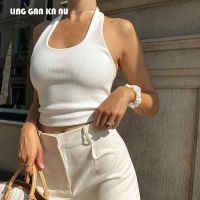 LING GAN KA NU Ins สั้น Leaky Navel Top 2022ฤดูร้อนใหม่เกาหลีรุ่น Street เซ็กซี่ Halter-คอ U คอแน่น Backless เสื้อกั๊ก