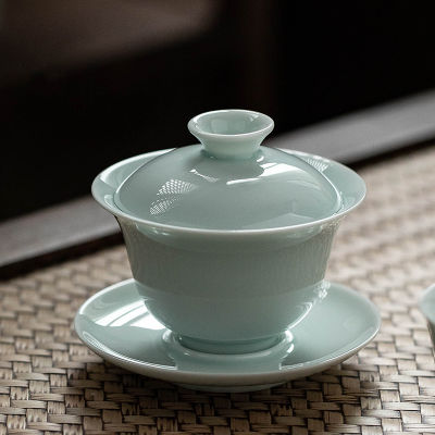 3ขนาดขนาดใหญ่ Tureens พร้อมฝาปิดสไตล์จีน Celadon Jingdezhen Gaiwan Porcelain ชามชาถ้วยชา Kung Fu ชุดชาถ้วยใหญ่ Chawan