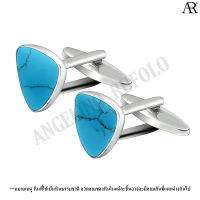 ANGELINO RUFOLO Cufflink(คัฟลิงค์) ดีไซน์ Turquoise Triangle กระดุมข้อมือคัฟลิ้งโรเดียมคุณภาพเยี่ยม ตัวเรือนสีเงิน ประดับตกแต่งด้วย Turquoise