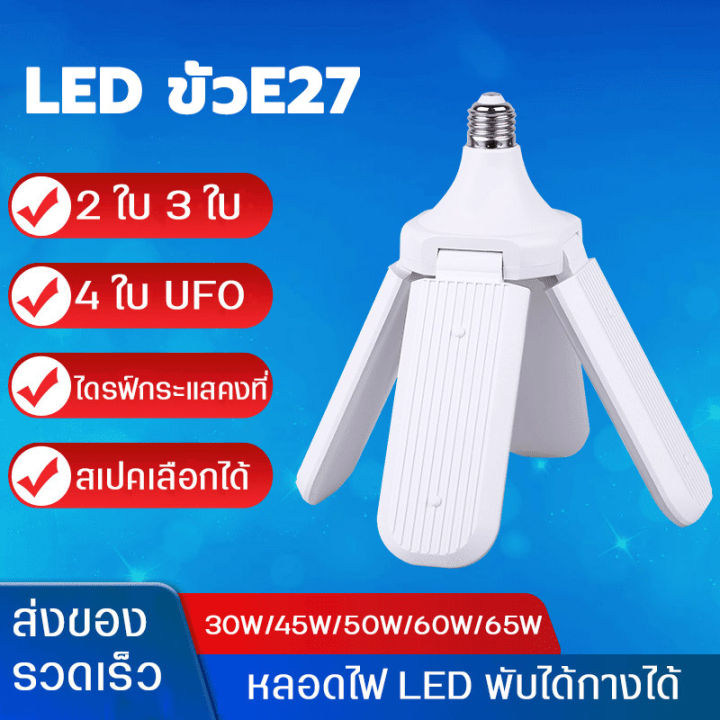 หลอดไฟ-led-หลอดไฟใบพัด-พับได้-กางได้-สว่างพื้นที่กว้าง-ขั้ว-e27-แสงขาวสว่าง-ถนอมสายตา-ประหยัดไฟ-โรงงาน-ที่จอดรถ-ในบ้าน-ตลาด