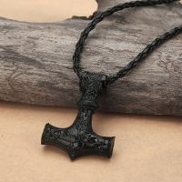 Retro Nordic Mythology Thors Hammer Classic Hand-woven Leather Rope Viking Necklace Mens Temperament Necklace Jewelry