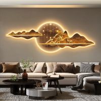 [COD] light luxury living room mute clock decorative painting new Chinese background wall led mural