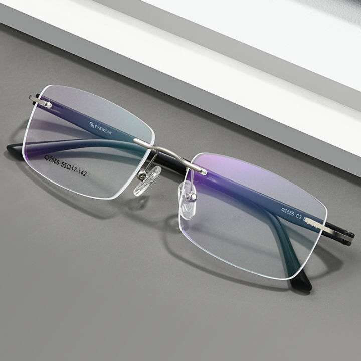 Ultralight Titanium Alloy Screwless Rimless Men Glasses Frame Eyewear Square Eyeglasses Myopia 