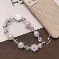 Mobile Phone Strap Colorful Smiley Face Crystal Pendant Portable Chain Short Wrist Flower Beaded Chain Phone Anti Loss Strap Phone Charms