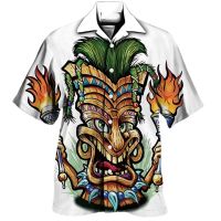 {High-end clothing} Mayan Totem เสื้อพิมพ์ลาย3d 39; S 2022ฮาวายสำหรับผู้ชายแฟชั่นเสื้อแขนสั้นมีปกคิวบาเสื้อกะโหลกเสื้อผ้าผู้ชาย