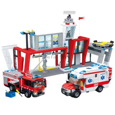 2021City Safety Series Fire Station Ambulance Fire Truck Building Blocks Model Kits Assemble Bricks Educational Toys For Kids Gifts