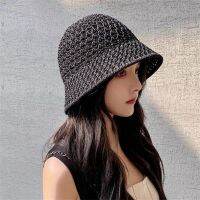 New Solid Handmade Crochet Floppy Top Summer Hats For Women Hollow Out Knit Dome Bucket Hat Wide Brim Foldable Beach Caps