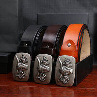 Luxury Designer Belts for Men Vintage Cow Head Genuine Leather Pin Buckle Waist Strap Belt for Jeans High Quality