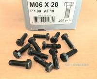 สกรูมิลดำ 6x20mm (ราคาต่อแพ็คจำนวน 50 ตัว) M6x20mm P1.0 AF10 เกรดแข็ง 8.8 น็อตหัวประแจเบอร์ 10 แข็งแรงได้มาตรฐาน