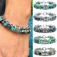 Mens Jewellery Charm Stainless Steel celet for Men Malachite Black Obsidian Tiger Eye Stone Beaded Hip Hop Jewelry Pulseras