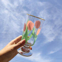 4 Styles Vintage Daisy Tulip Wine Glass Footed Cup Golden Mouth Whisky Dessert Cupfrench Win Glasses