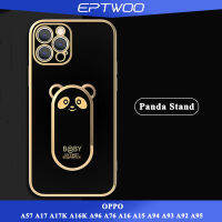 EPTWOO สำหรับ OPPO A78 A57 A17 A17K A16K A96 A76 A36 A16 A16S A15 A15S A94 A93 A92 A95 A74 A54 A53 A83 A5 A9 2020 A91 A52 A31 A12E A3S เคสโทรศัพท์น่ารักสร้างสรรค์ Panda Kickstand ผู้ถือนุ่มหลังซิลิโคนเคสโทรศัพท์สำหรับชาย MM-05ผู้หญิง