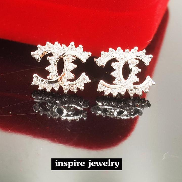 inspire-jewelry-ต่างหูรูปตัวซีไขว้-ต่างหูรูปตัวซีไขว้-size1cm-เพชรcz-คุณภาพเกรดพรีเมี่ยมงาน-design-จิวเวลลี่หรู-งานจิวเวลลี่แบบร้านเพชร-สวยหรู