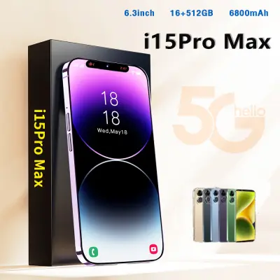 โทรศัพท์มือถือ i15 pro max 5g smartphone โทรศัพท์มือ1 หน้าจอ6.3-inch โทรศัพท์เล่นเกม（RAM16GB+ROM512GB）Mobile phone รองรับลายนิ้วมือสมาร์ทโฟน Face Unlock กล้อง HD สองซิมสแตนคู่ ออนไลน์ศึกษาการเล่นเกมโทรศัพท์ ชาร์จไว มือถือถูกๆ โทรศัพท์ราคาถูกๆ ดีๆ