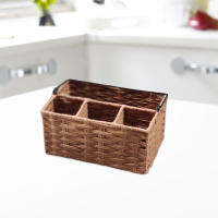 Bathroom Storage Basket Large Imitated Rattan Storage Basket Rectangular Countertop Organizer With Handle 4 Compartment Design M