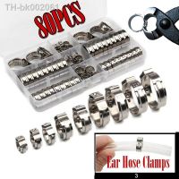 ⊕△ 45/80/130/140pcs Single Ear Stepless Hose Clamps 5.8-23.5mm 304 Stainless Steel Hose Clamps Cinch Clamp Rings for Sealing Kinds