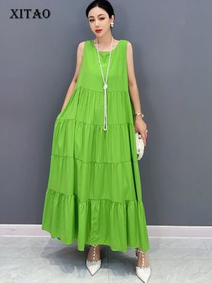XITAO Dress Sleeveless Loose Solid Color Pleated Casual Fashion Women Dress