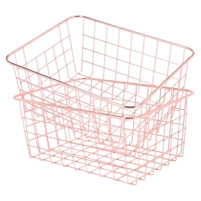 Rose Gold 2 Pack Wire Basket Set,Storage Decor Crafts Kitchen Organizing.for Closets,Cabinets,Pantries,Office Storage