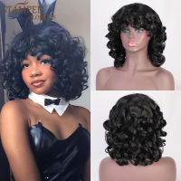 Stamped Glorious Synthetic Curly Afro Wig with Bangs Short Kinky Curly Wigs for Black Women Synthetic Fiber High Temperature