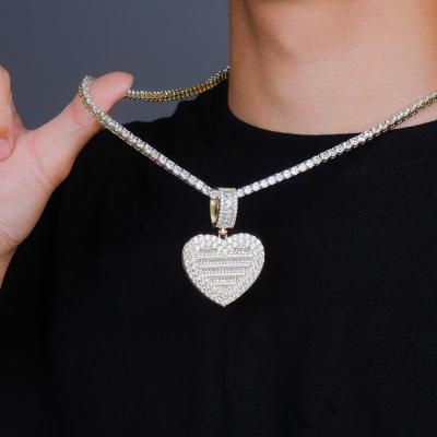 JINAO Heart-shaped Photo Pendant Iced Zircon Cubic Zirconia Pendant Hip Hop Fashion Jewelry Can Be Opened