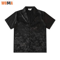 WOMA เสื้อเชิ้ตแขนสั้นสำหรับผู้ชาย,เสื้อเชิ้ตแขนสั้นพิมพ์ลายดอกไม้แขนครึ่งแขนเสื้อทรงโอเวอร์ไซส์สำหรับคู่รักฤดูร้อน