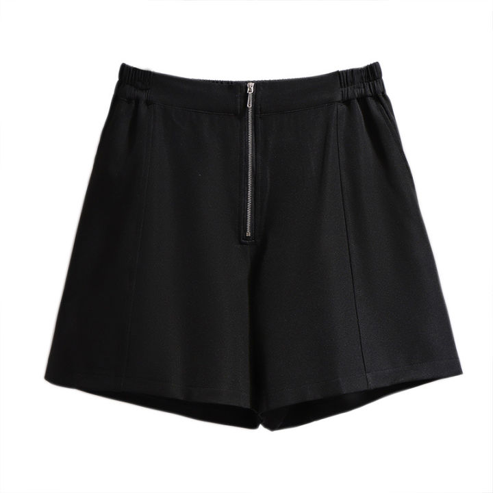 new-summer-korea-style-plus-size-women-clothing-shorts-for-women-large-loose-casual-elastic-waist-zipper-shorts-black-7xl