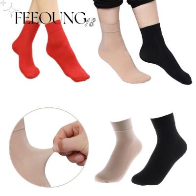 FEEOUNG 1/5/10 Pairs ไนลอน ทนทาน กันลื่น ถุงน่องไหม ถุงน่องสั้น ถุงเท้าอุ่น ถุงเท้าข้อเท้า