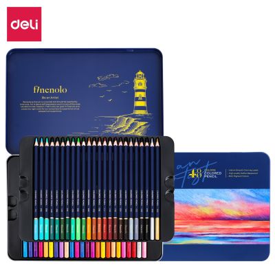 กล่องเหล็กดินสอสีคุณภาพดินสอสีไม้48/72 Deli อุปกรณ์ศิลปะสำหรับชุดดินสอวาดเขียนโรงเรียน