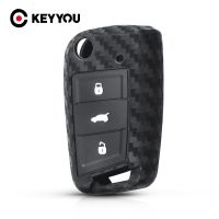 KEYYOU For VW Golf 7 Bora Jetta GOLF Passat GTI Skoda Octavia A7 Polo 5 Silicone Carbon Fiber Car Key Protaction Cover Key Case Key Chains