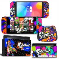 Splatoon เกม NS Oled สติกเกอร์ผิวรูปลอกสำหรับสวิทช์ Oled คอนโซล Dock Joy Con Wrap Full Wrap ผิว NS OLED ไวนิล-hjgytyuuiytt