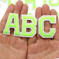 1PC Fluorescent Green Letter Alphabet Embroidered Patches Iron on Patches  Applique Patches Diy Custom Name Badge Repair Patcch Haberdashery