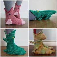 สินค้าระเบิดข้ามพรมแดน Knit Crocodile Socks ถุงเท้าจระเข้ถักสร้างสรรค์ถุงเท้าฉลามถุงเท้าอุ่นพื้น