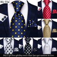 ☫♀☃ Hi-Tie Navy Blue Red Dot Silk Wedding Tie For Men Hanky Cufflink Mens Gift Tie Set Business Party Dropshipping Fashion Designer